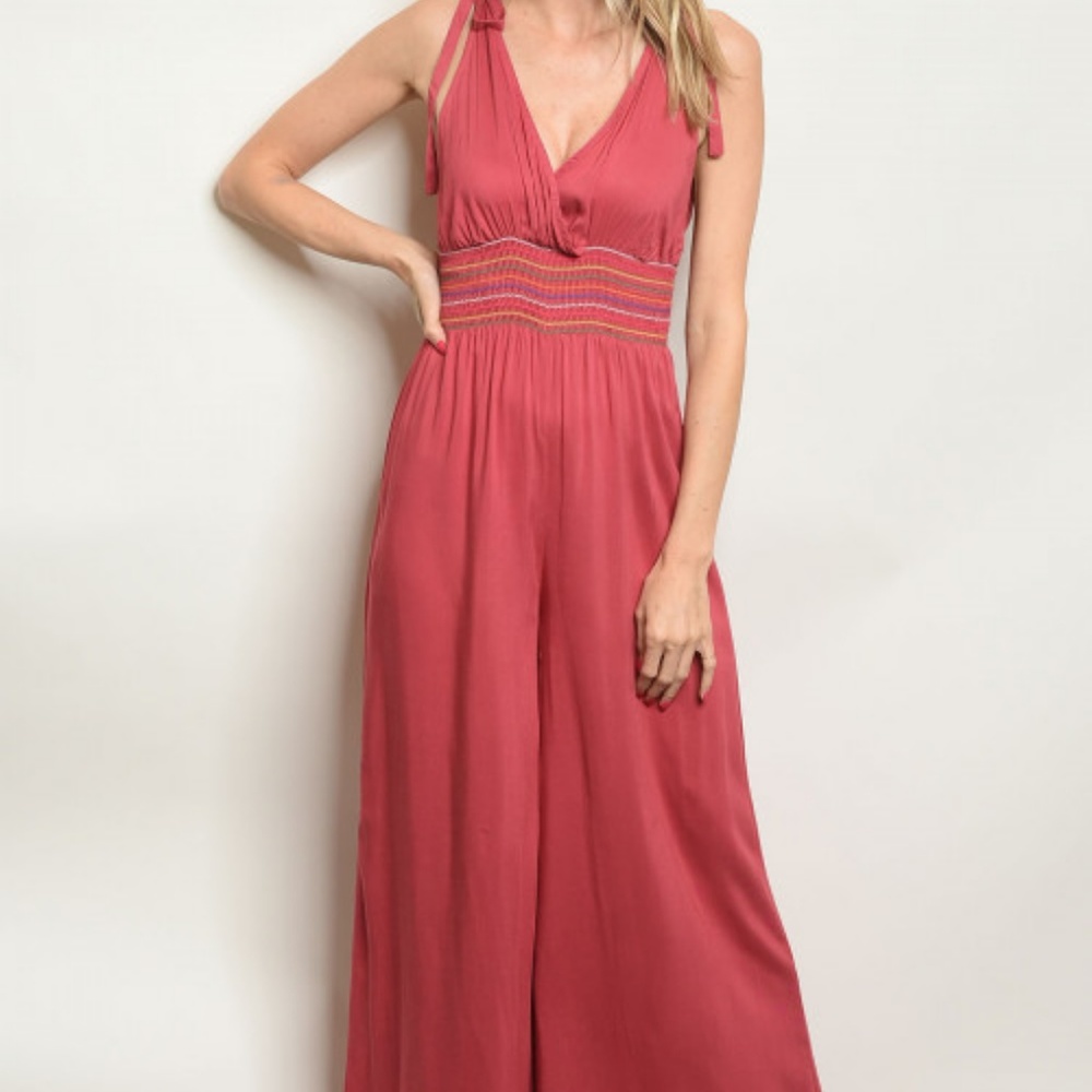 Rose Wide Leg Waist Design Jumpsuit
